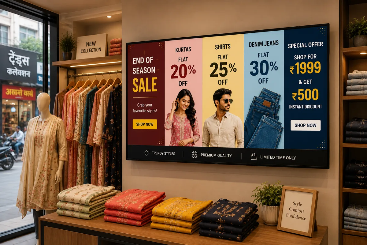 Swift Signage digital display in a clothing boutique