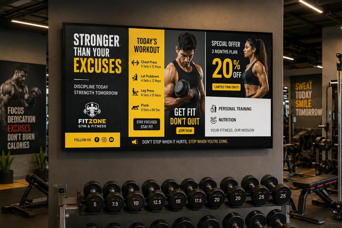 Swift Signage digital display in a gym